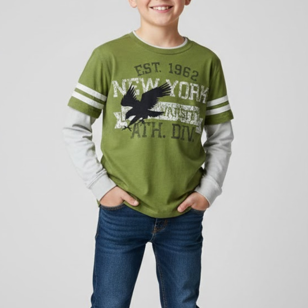 Boys Green Eagle Graphic Long Sleeve Tee L
